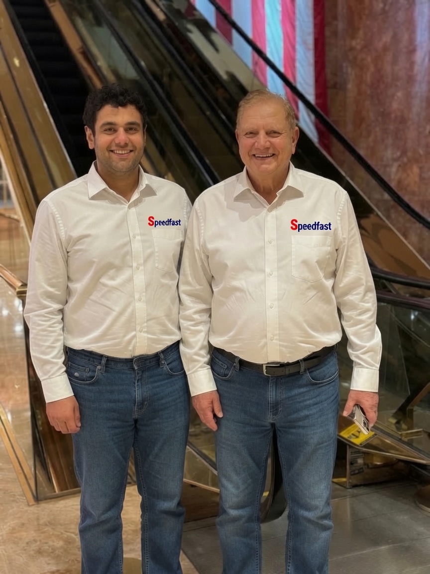 Mohammad Lone and his son Faris in matching Speedfast shirts